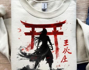 Ronin japonés, arte de la puerta Torii, espada samurái, diseño de camiseta, png, svg, sublimación, dtf, guerrero bushido, cultura japonesa, soldado de acción, santuario rojo