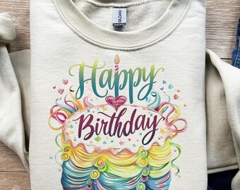 Pastel de cumpleaños, Feliz cumpleaños, Arcoíris pastel, diseño de camiseta, png, svg, sublimación, dtf, Gráfico para fiestas, Postre dulce, Impresión de panadería, Luz de vela