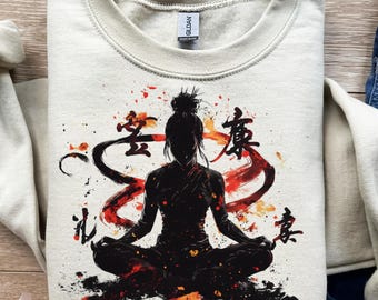 Meditación Zen, Mujer Yoga, Kanji Japonés, diseño de camiseta, png, svg, sublimación, dtf, Salpicadura de tinta, Budismo, Yoga espiritual, Impresión gráfica, Consciente