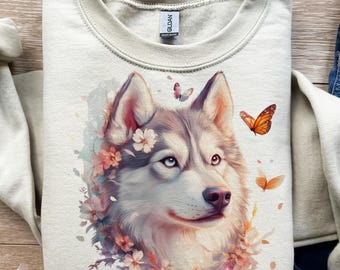 Flor de husky, espíritu de lobo, perro siberiano, mascota floral, cachorro de invierno, png, svg, sublimación, dtf, diseño de camiseta, selección premium, éxito mundial, listos, listos