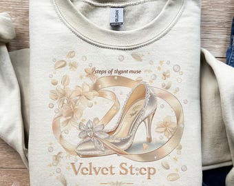 Paso de terciopelo, tacones de perlas, cinta dorada, zapato de diamantes, glamour clásico, diseño de camiseta, arte vintage