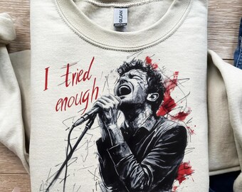 Lo intenté lo suficiente, arte de hombre enojado, estilo garabato de tinta, diseño de camiseta, png, svg, sublimación, dtf, hombre gritando, aspecto sucio, vibraciones punk, impresión genial, música