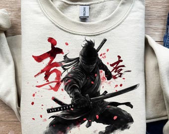 Guerrero samurái, katana japonesa, luchador ninja, diseño de camiseta, PNG, SVG, sublimación, DTF, espíritu bushido, maestro de la espada, obra de arte asiática, armadura negra