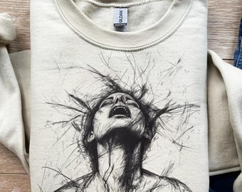 Lo dio todo, retrato artístico a lápiz, mujer llorando, diseño de camiseta, png, svg, sublimación, dtf, tinta dibujada a mano, cara triste, gráfico melancólico, emotivo