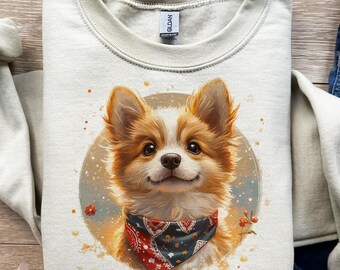 Cachorro Corgi, Arte con Bandana, Diseño de Perro Adorable, Estilo Acogedor, Vibras Otoñales, Regalo para Amantes de las Mascotas, Descarga Digital PNG, Diseño de Camiseta, Sublimación, DTF