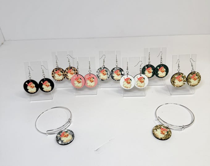 Vintage Pink Santa Earrings & Bracelets