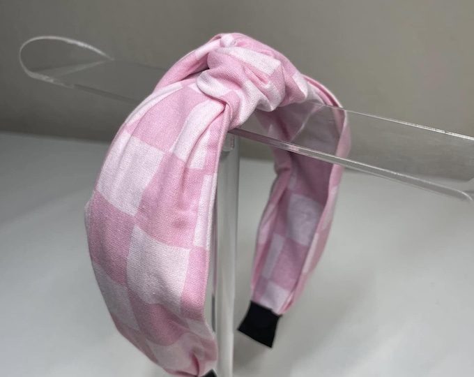 Pink Checkered Knotted Headband