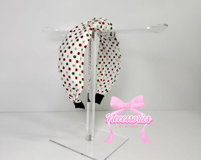 White & Gold Polka Dot Knotted Headband