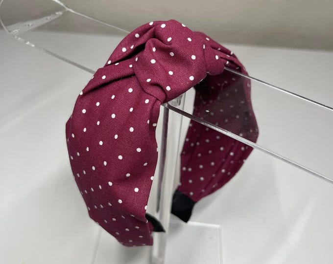Burgundy & White Polka Dot Knotted Headband