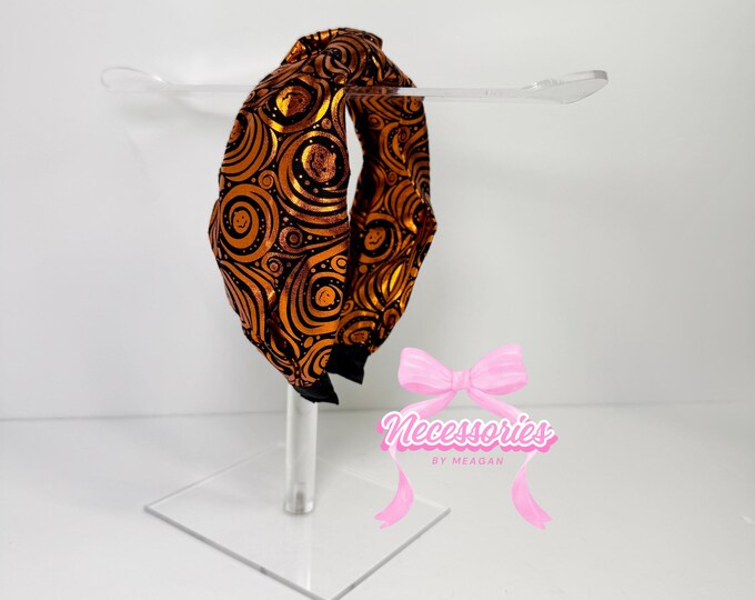 Metallic Pumpkin Swirl Orange & Black Knotted Headband