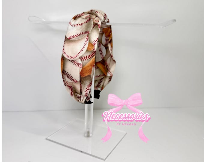 Baseball Knotted Headband: Sporty Red Stitch Design