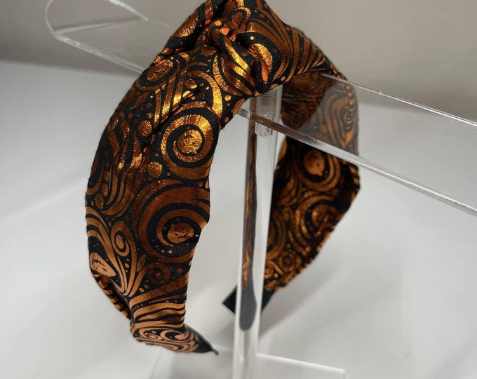 Metallic Pumpkin Swirl Orange & Black Knotted Headband