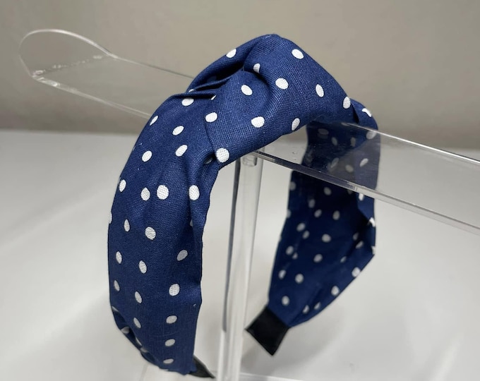 Navy Blue & White Polka Dot Knotted Headband
