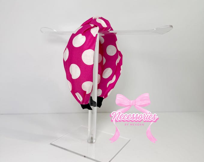 Hot Pink with White Polka Dots Knotted Headband