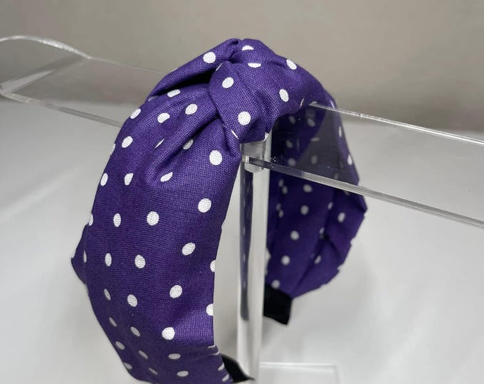 Purple & White Polka Dot Knotted Headband