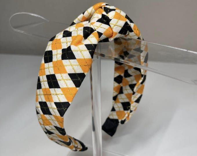 Orange, Black & Gold Argyle Knotted Headband