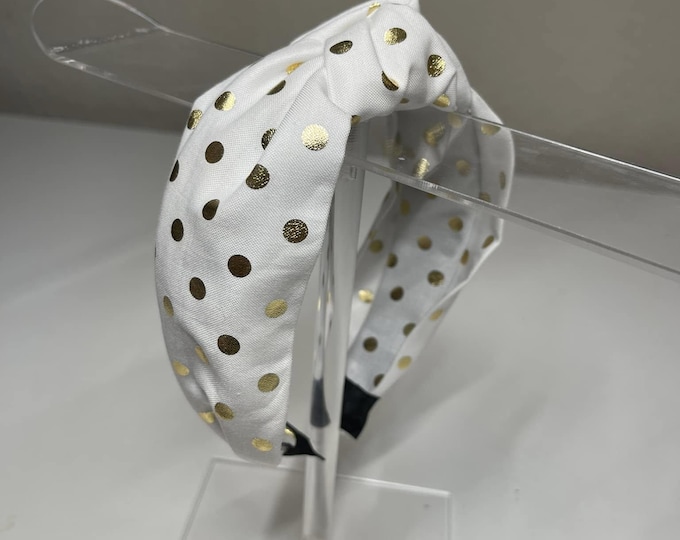 White & Gold Polka Dot Knotted Headband