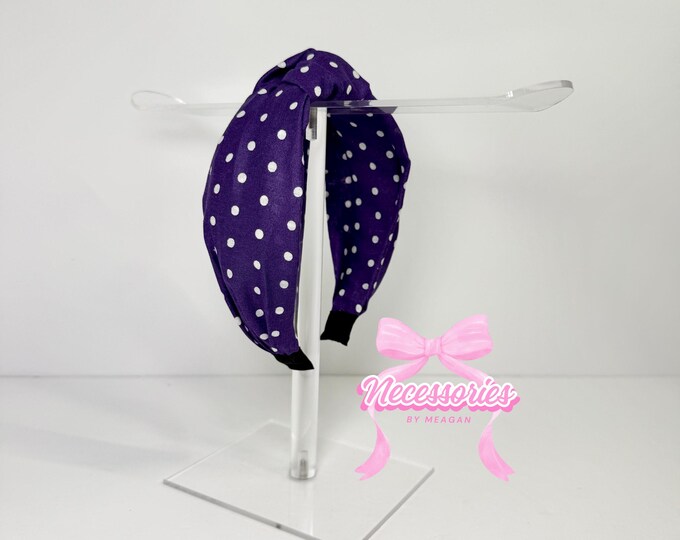 Purple & White Polka Dot Knotted Headband