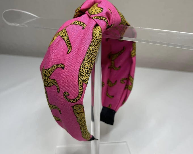 Pink Cheetah Knotted Headband