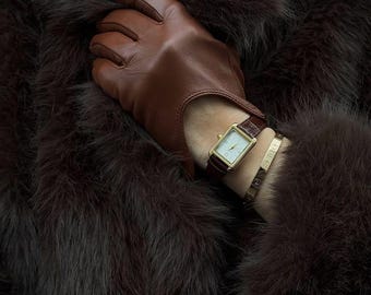 Brown Leather Gloves for Women, Luxury Winter Gloves