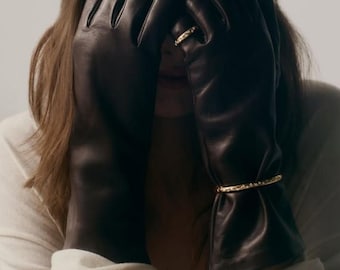 Elegant Long Leather Gloves for Women | Genuine Leather Winter Gloves | Luxury Evening Leather Gloves | Classic Cold Weather Gloves