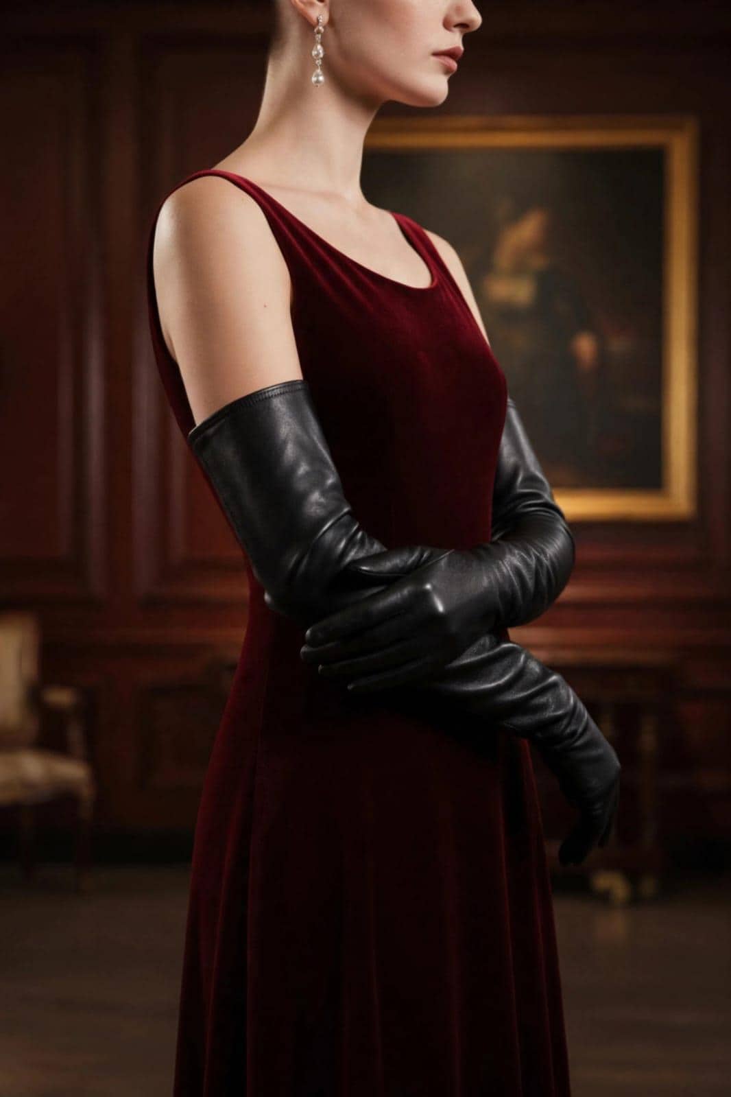 best gloves with a burgundy velvet dress Extra Long Leather Opera | Black Elbow Length Costume Accessory 25.5 34.5 LONG-SLEEVE-BRIDAL Luluslly Royal Blue Spaghetti-Straps Color:Mahogany*
