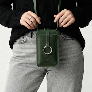 100% echtes Leder Crossbody Handytasche, Handgemachte Handytasche, Crossbody Handytasche, Schlanke Handytasche, Leder Handytasche Crossbody Bild 1