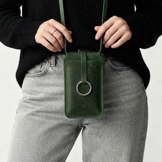 100% Genuine leather crossbody phone bag, Handmade phone bag, Crossbody phone purse, Slim phone pouch, Leather phone pouch crossbody