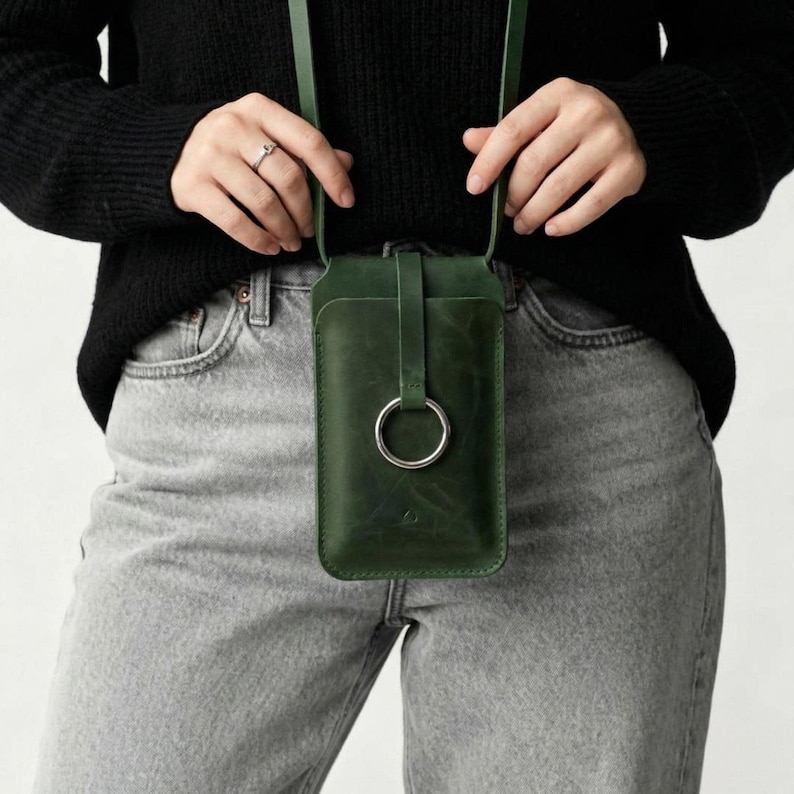 100% echtes Leder Crossbody Handytasche, Handgemachte Handytasche, Crossbody Handytasche, Schlanke Handytasche, Leder Handytasche Crossbody Bild 1