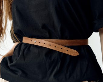 Thin belt for women, Natural leather belt, Skinny belts for women, Buckleless belt for women,Simple leather belt,Handmade leather belt women