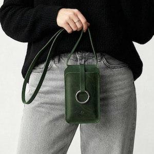 100% echtes Leder Crossbody Handytasche, Handgemachte Handytasche, Crossbody Handytasche, Schlanke Handytasche, Leder Handytasche Crossbody Bild 5