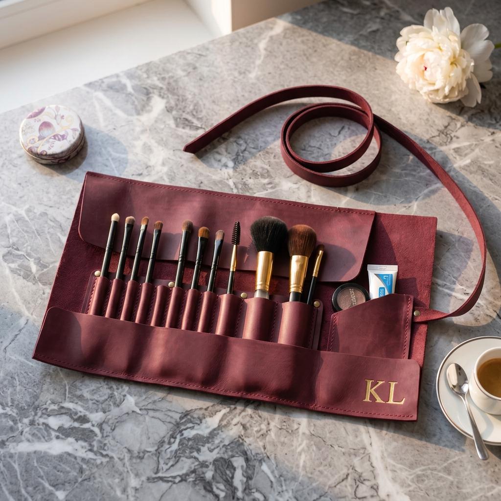 Leather makeup brush roll, Make up brush roll up,Personalized leather makeup case,Leather cosmetic brush case,Make up brush organizer travel