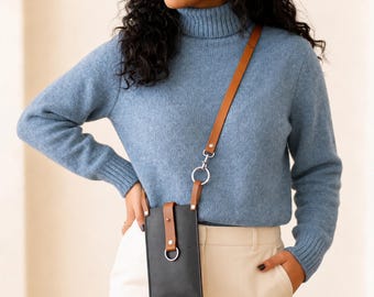 100% Genuine Leather Phone Case Wallet for Women, Crossbody Phone Bag, Belt Phone Pouch, Small Leather Purse
