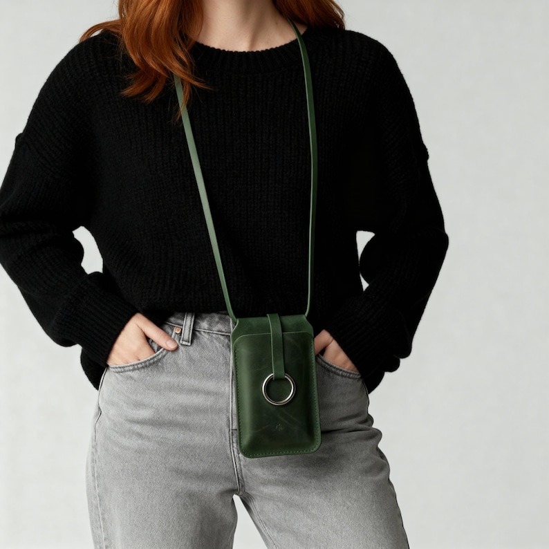 100% echtes Leder Crossbody Handytasche, Handgemachte Handytasche, Crossbody Handytasche, Schlanke Handytasche, Leder Handytasche Crossbody Bild 4
