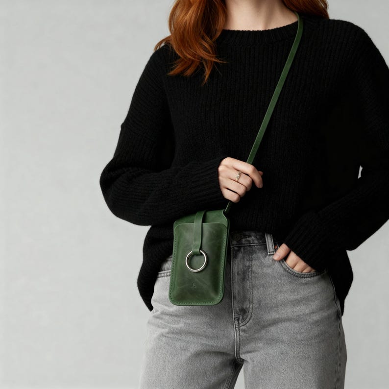 100% echtes Leder Crossbody Handytasche, Handgemachte Handytasche, Crossbody Handytasche, Schlanke Handytasche, Leder Handytasche Crossbody Bild 9