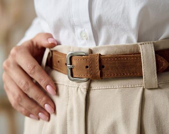 100% Genuine leather belt, Handmade Waist Belt, Minimalist Dress Belt,Casual Leather Belt for Women,Womens Brown Leather Belt,Tan Jeans Belt