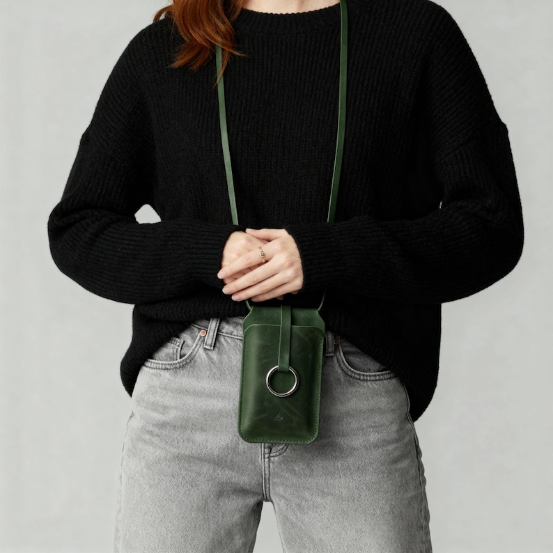 100% echtes Leder Crossbody Handytasche, Handgemachte Handytasche, Crossbody Handytasche, Schlanke Handytasche, Leder Handytasche Crossbody Bild 10