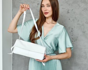 100% Genuine Leather Shoulder Bag, Minimalist Leather Purse, Small Crossbody Bag, Modern Handbag, Elegant Bridal Purse, Gift for Her