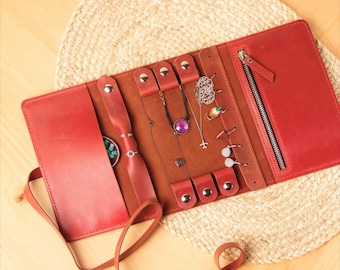 100% Genuine leather travel jewelry case, Leather jewelry roll personalized, Leather jewelry organizer, Leather jewelry storage
