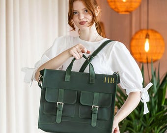 Leather laptop bag for 13,15,16,17 inch laptop, Custom leather messenger bag, Leather briefcase detachable strap, Leather satchel work bag