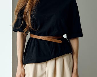 Thin genuine leather belt for women, No buckle belt women, Minimalist leather belt, Skinny leather belts for women, Brown leather belt women
