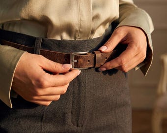 100% Genuine Leather Belt, Unisex Leather Waist Belt, Classic Buckle Belt, Minimalist Trouser Belt for Women and Men