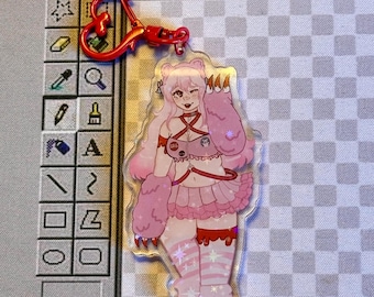 Gloomy Bear Super Sonico Keychain: Holographic Star Charm