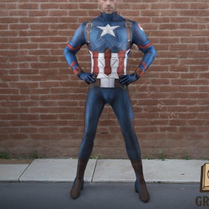 Blue Star Hero Bodysuit with Stripes & Belt – Full-Body Cosplay Costume for Adults, Halloween, Comic Con, Stage Shows and Themed Events
