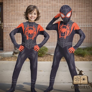 Kids Black Spider Costume – Boys & Girls Full Bodysuit Superhero Cosplay Outfit with Mask and Gloves for Halloween or Dress-Up Play