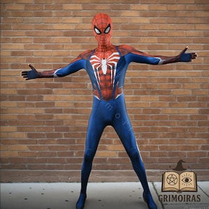 Red & Blue Superhero Bodysuit – Full Body Jumpsuit with White Chest Emblem for Adults and Kids, Cosplay, Halloween, Parties and Events