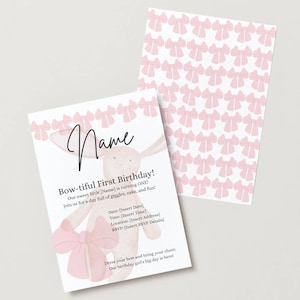 Bunny Bow Birthday Invitation: Editable Pink Girl&#39;s Party (Digital Download