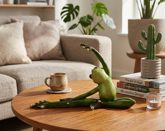 Yoga Frog Statue, Zen Garden Decor, Meditating Frog Figurine for Coffee Table, Unique Shelf Decor, Green Frog Sculpture,Yoga Teacher Gift
