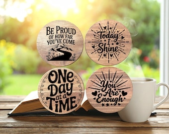 Acacia Coaster Set "Coffee Affirmations"
