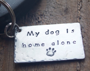 Pet Home Alone, Keychain, Emergency Contact, Pet ID, Please Contact, Dog Home Alone Tag, Dog Tag, Personalized